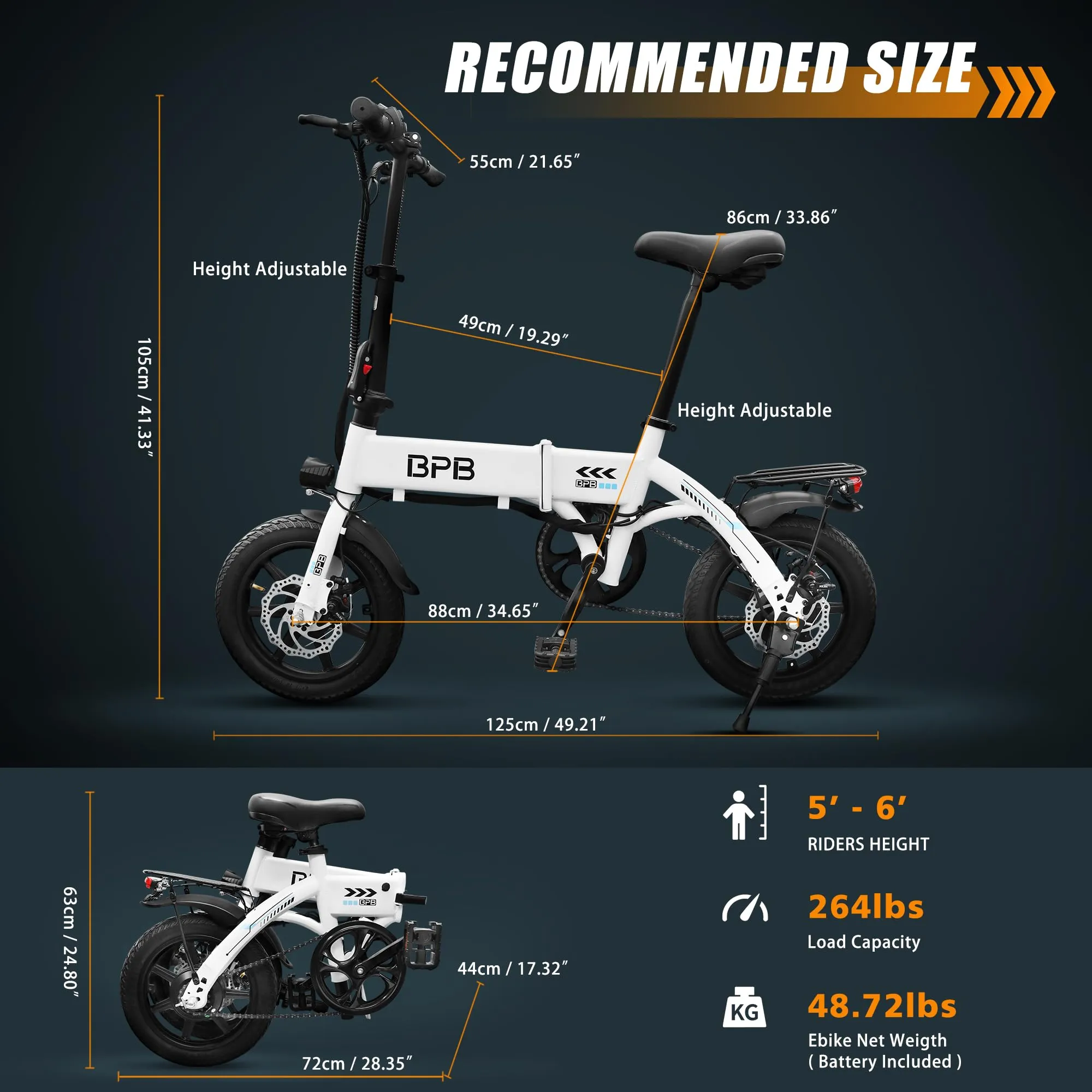 14" Folding Electric Bike. eBike w 250W High Speed Motor, 36V-8AH Li-Ion Battery, Smart LCD Display. City Commuting Electric Bicycle w Pedal Assist, 3 Riding Modes. Electric Mountain Bike Unisex Adult
