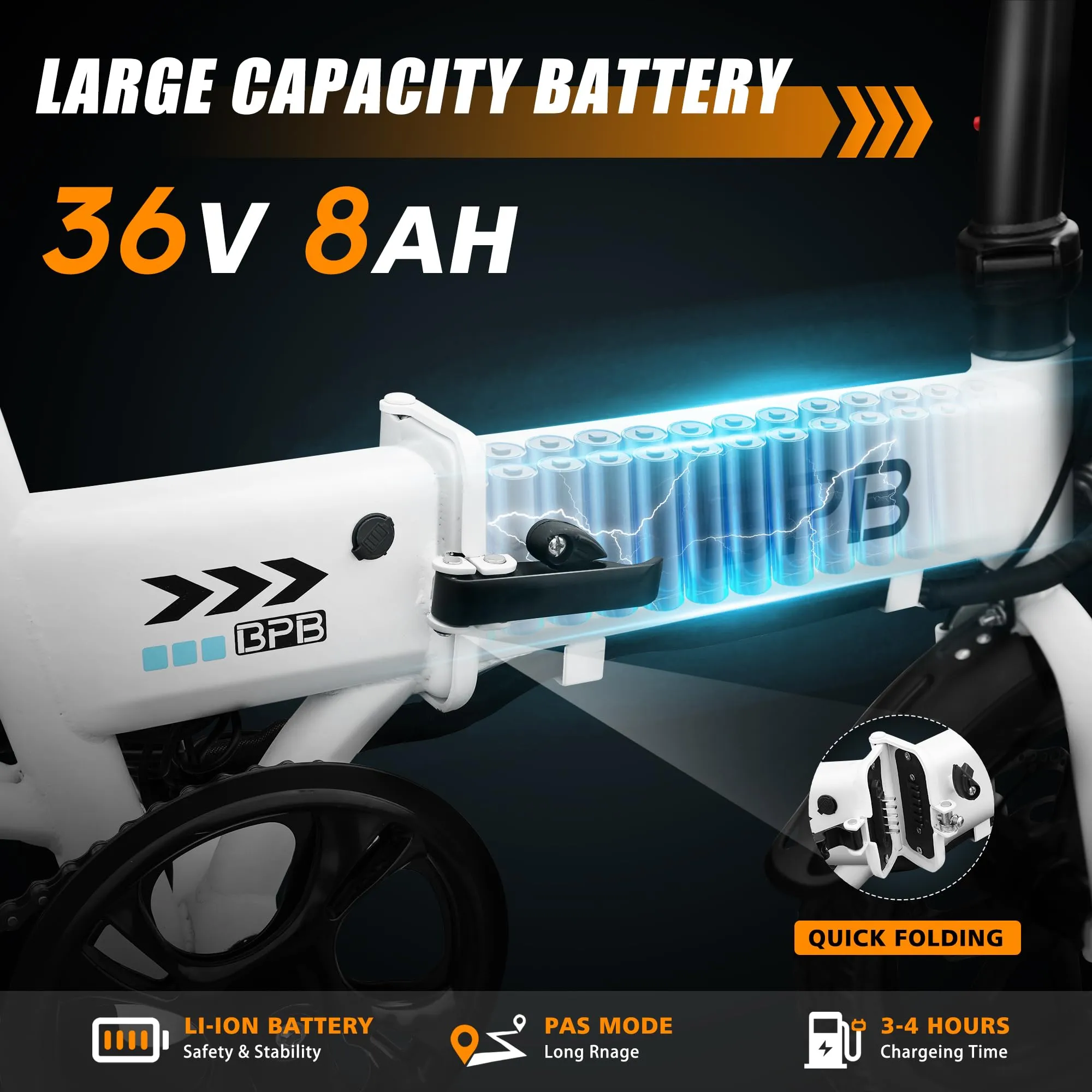 14" Folding Electric Bike. eBike w 250W High Speed Motor, 36V-8AH Li-Ion Battery, Smart LCD Display. City Commuting Electric Bicycle w Pedal Assist, 3 Riding Modes. Electric Mountain Bike Unisex Adult