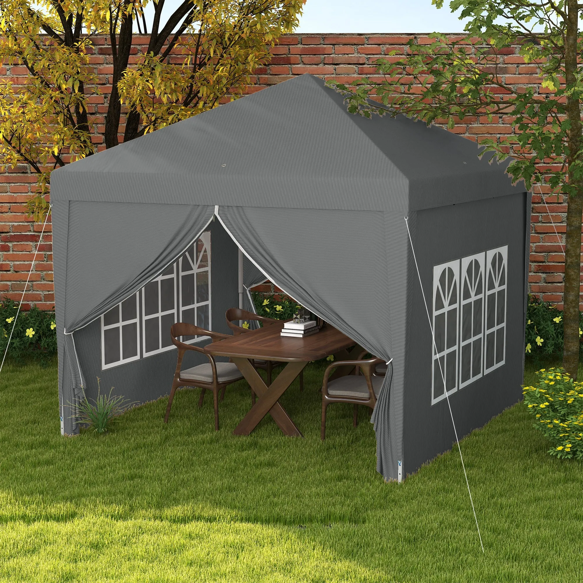 3 x 3 Meters Pop Up Water Resistant Gazebo Wedding Camping Party Tent Canopy Marquee with Carry Bag and 2 Windows Grey
