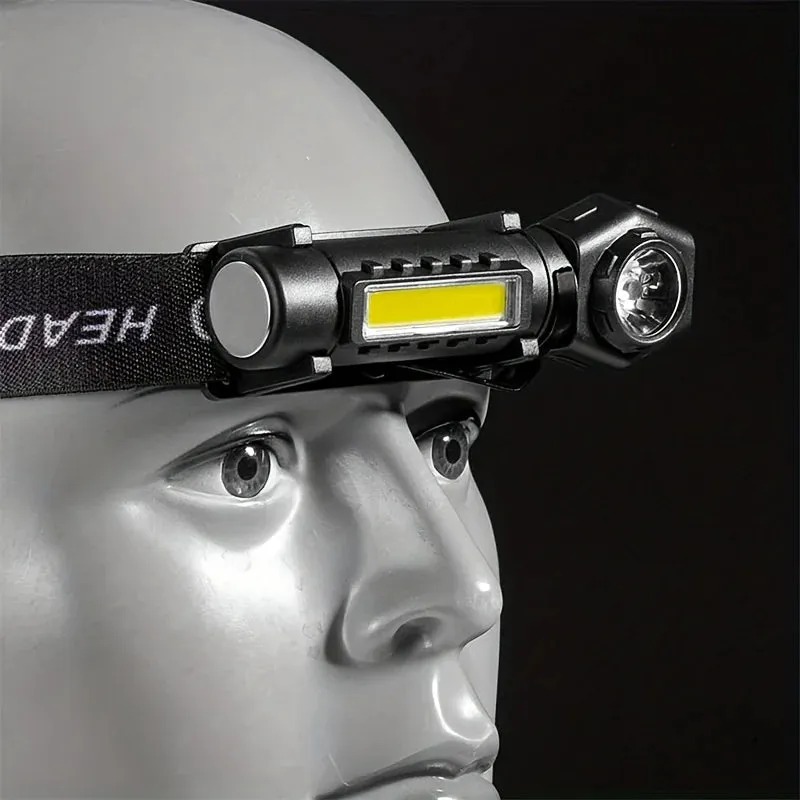 3In1 High Power Rechargeable Flashlight, Type-C Fast Charging LED COB Adjustable Headlamp With 3 Modes, Portable Headlight