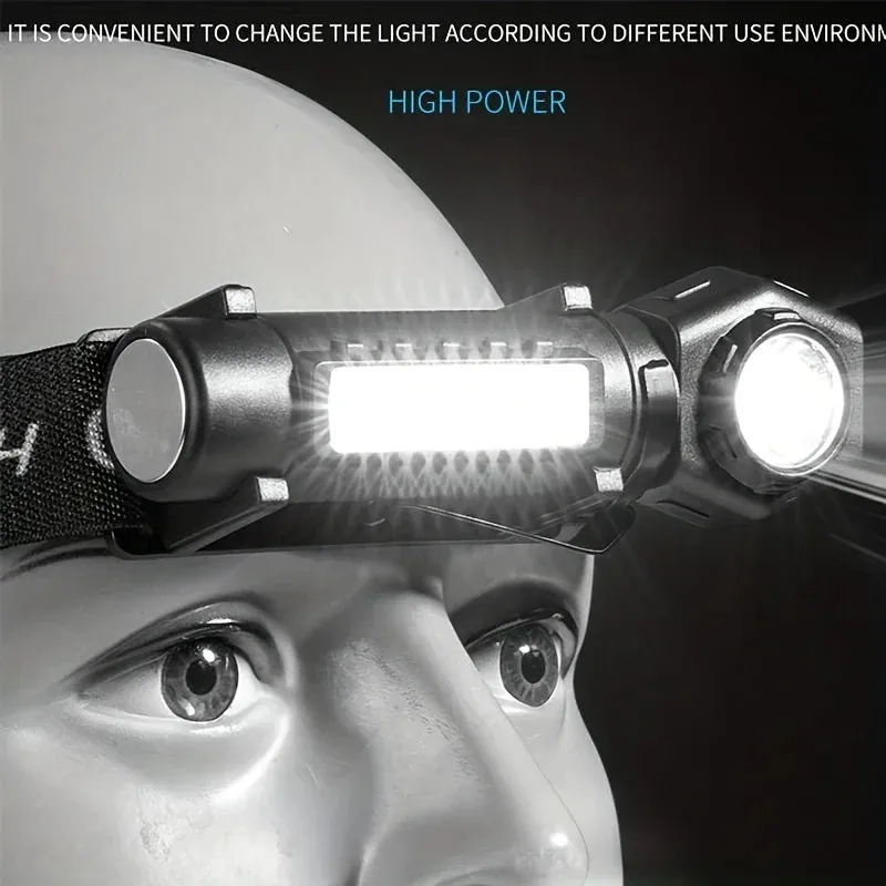 3In1 High Power Rechargeable Flashlight, Type-C Fast Charging LED COB Adjustable Headlamp With 3 Modes, Portable Headlight