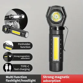 3In1 High Power Rechargeable Flashlight, Type-C Fast Charging LED COB Adjustable Headlamp With 3 Modes, Portable Headlight