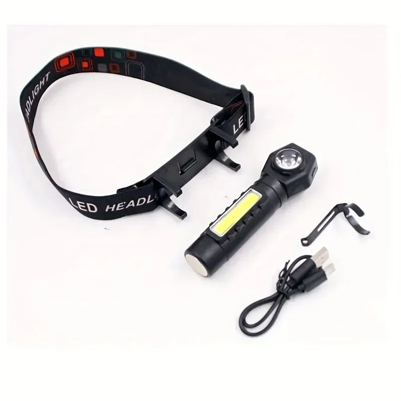 3In1 High Power Rechargeable Flashlight, Type-C Fast Charging LED COB Adjustable Headlamp With 3 Modes, Portable Headlight