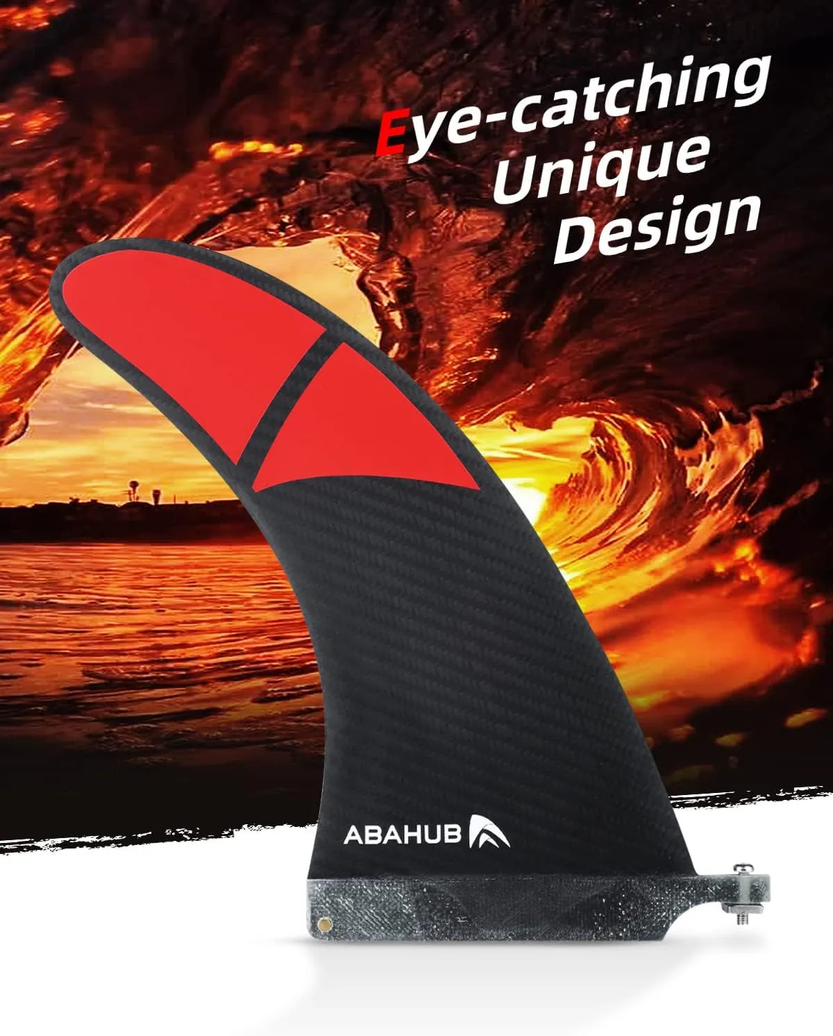 Abahub 9'' SUP Single Center Fin, No Tool Fin Screw, Fiberglass Reinforeced 9 inch SUP Replacement Fins for Surfboard, Stand-up Paddle Board, Longboard, Black/Blue/White