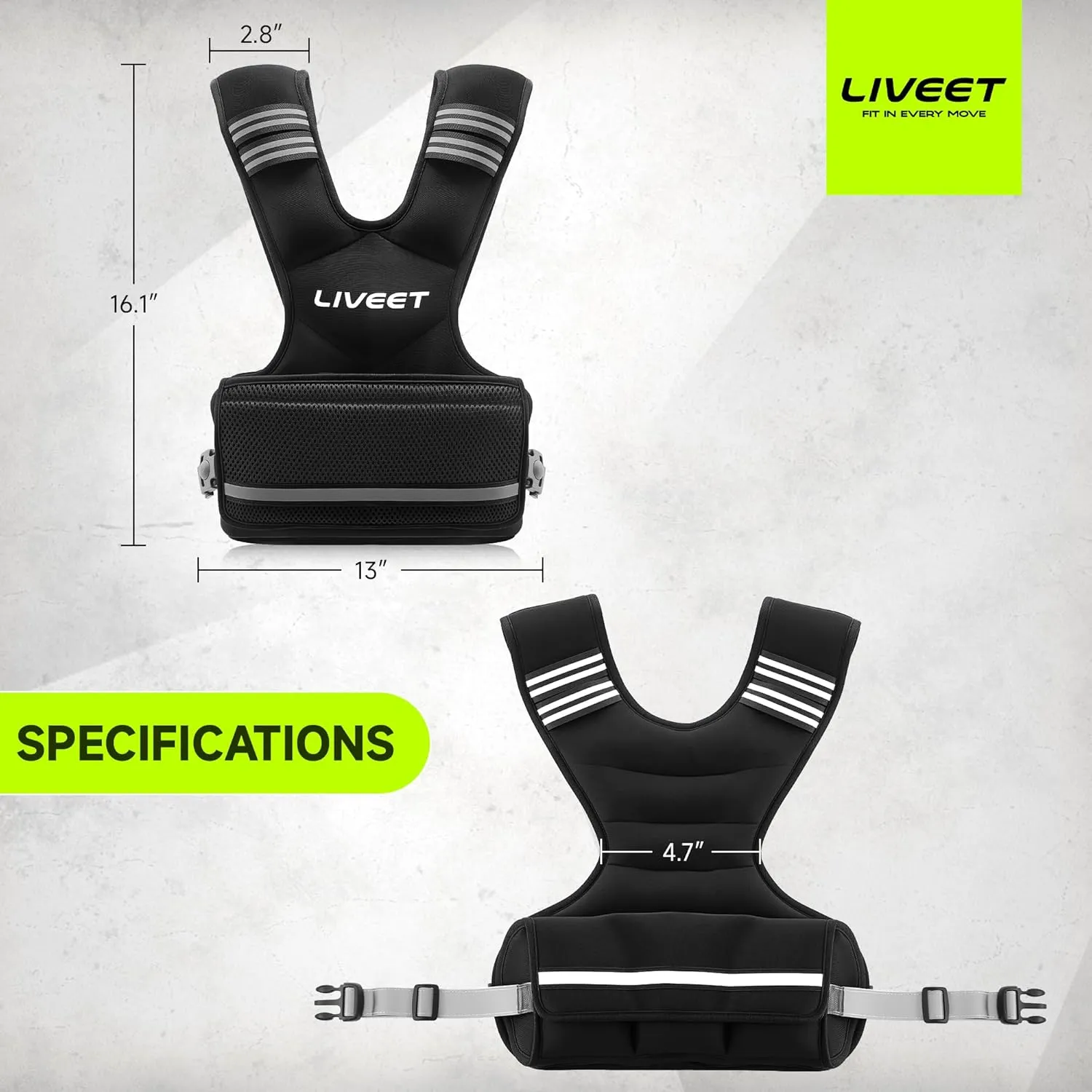 Adjustable Weighted Vest for Women Men, 4-10lb 11-20lb 20-32lb Weight Vest with 6 Ironsand Bags, Running Vest with Reflective Strips Adjustable Buckle Straps for Walking Strength Training
