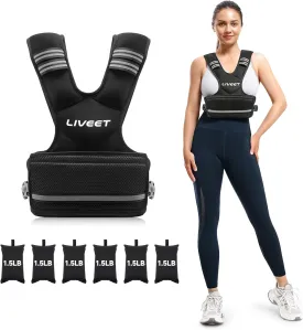 Adjustable Weighted Vest for Women Men, 4-10lb 11-20lb 20-32lb Weight Vest with 6 Ironsand Bags, Running Vest with Reflective Strips Adjustable Buckle Straps for Walking Strength Training