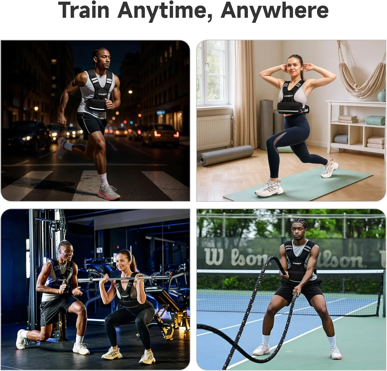 Adjustable Weighted Vest for Women Men, 4-10lb 11-20lb 20-32lb Weight Vest with 6 Ironsand Bags, Running Vest with Reflective Strips Adjustable Buckle Straps for Walking Strength Training