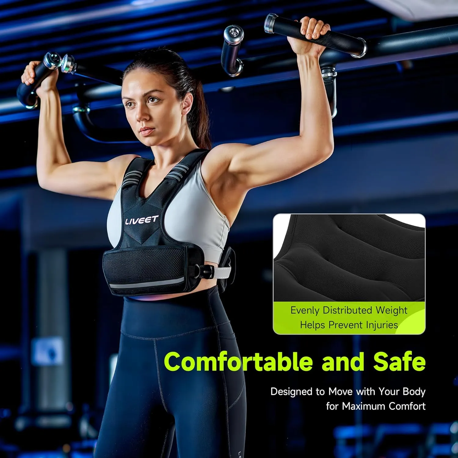 Adjustable Weighted Vest for Women Men, 4-10lb 11-20lb 20-32lb Weight Vest with 6 Ironsand Bags, Running Vest with Reflective Strips Adjustable Buckle Straps for Walking Strength Training
