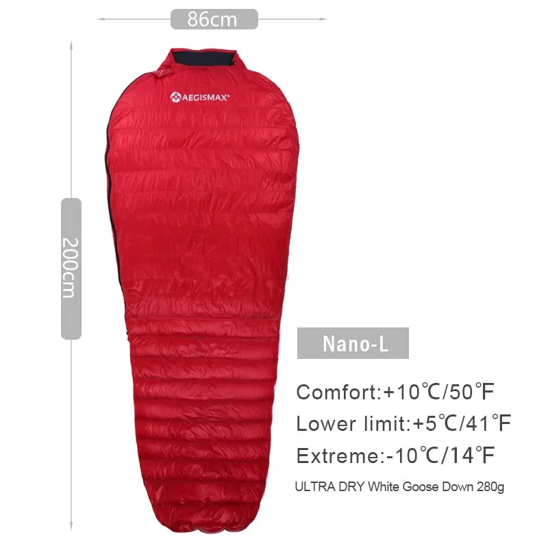 AEGISMAX Ultra-Light Adult Outdoor Camping Down Sleeping Bag Nylon Mummy Three Season Goose Down Sleeping Bag