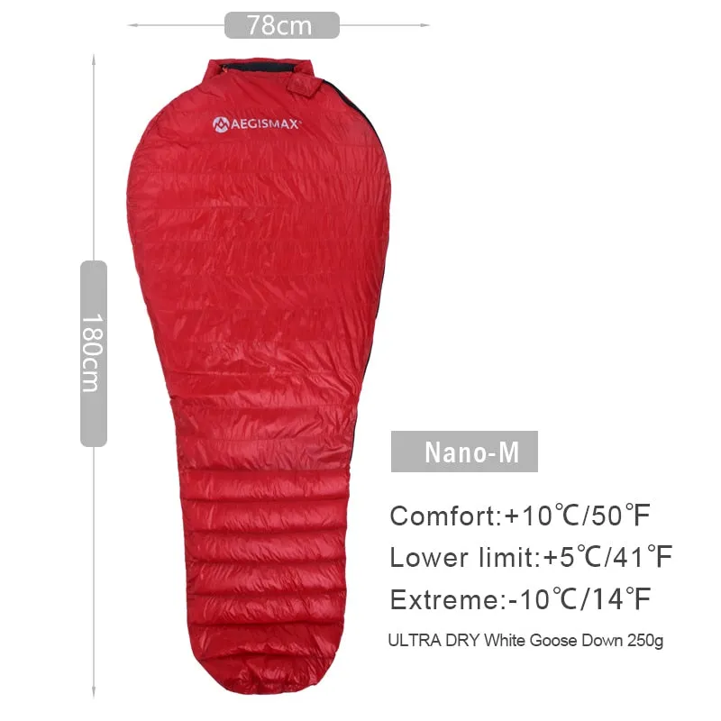 AEGISMAX Ultra-Light Adult Outdoor Camping Down Sleeping Bag Nylon Mummy Three Season Goose Down Sleeping Bag