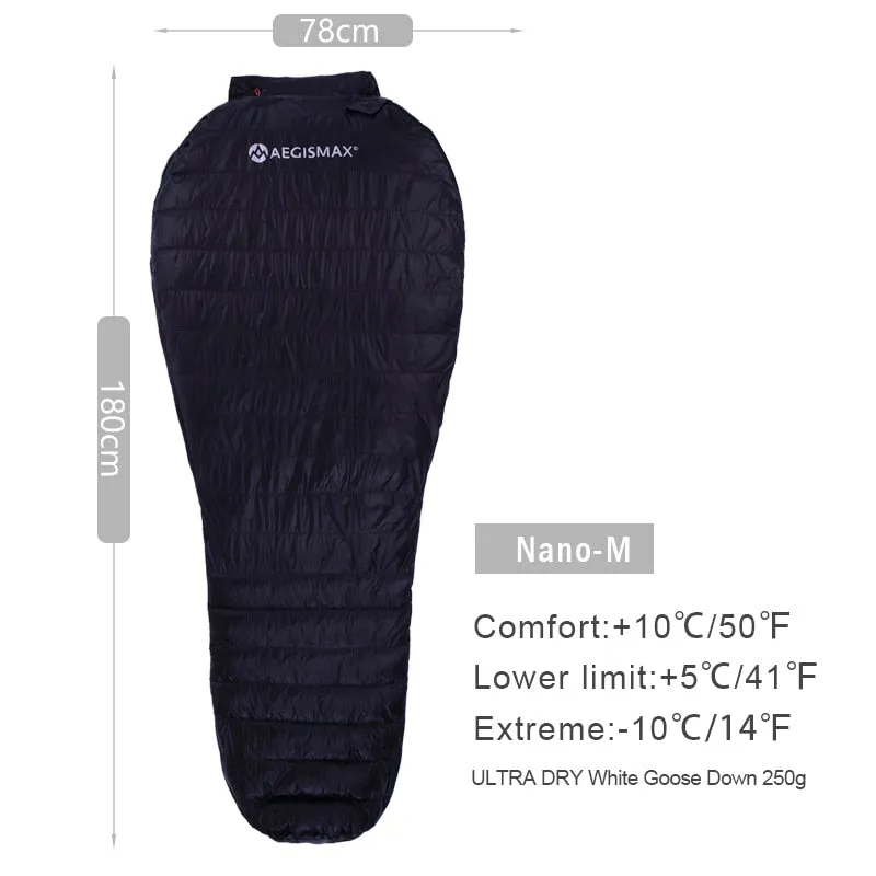 AEGISMAX Ultra-Light Adult Outdoor Camping Down Sleeping Bag Nylon Mummy Three Season Goose Down Sleeping Bag