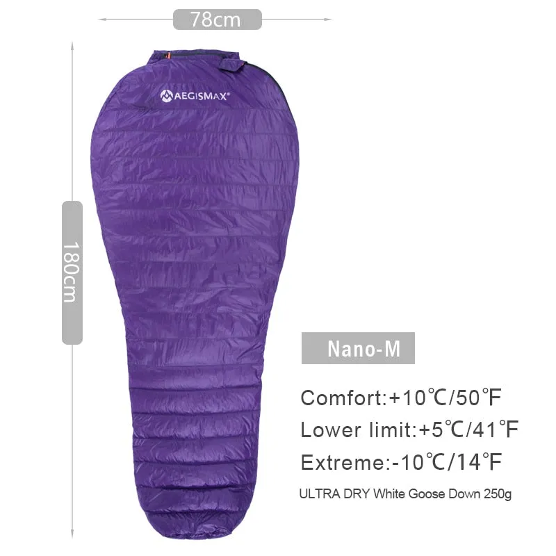 AEGISMAX Ultra-Light Adult Outdoor Camping Down Sleeping Bag Nylon Mummy Three Season Goose Down Sleeping Bag