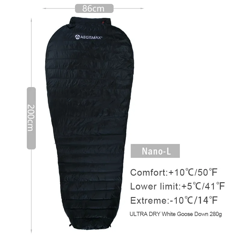 AEGISMAX Ultra-Light Adult Outdoor Camping Down Sleeping Bag Nylon Mummy Three Season Goose Down Sleeping Bag