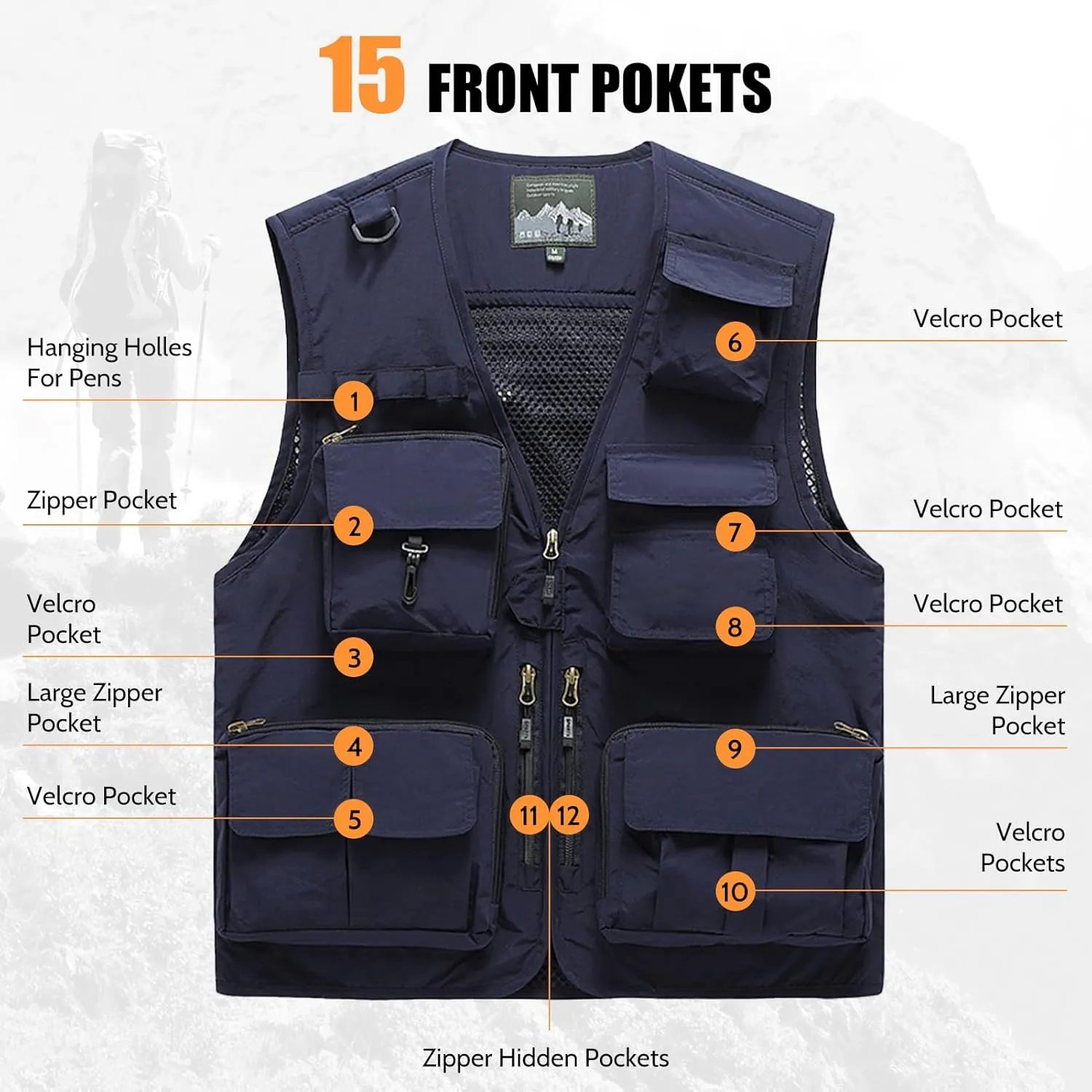 AOTORR Mens Outdoor Work Safari Cargo Photo Travel Fishing Vests for Men with Multi-pockets