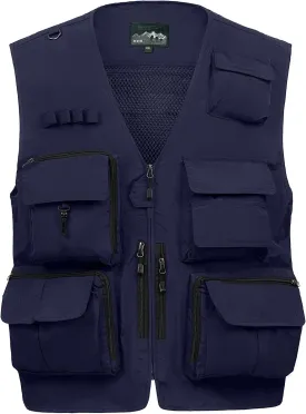 AOTORR Mens Outdoor Work Safari Cargo Photo Travel Fishing Vests for Men with Multi-pockets