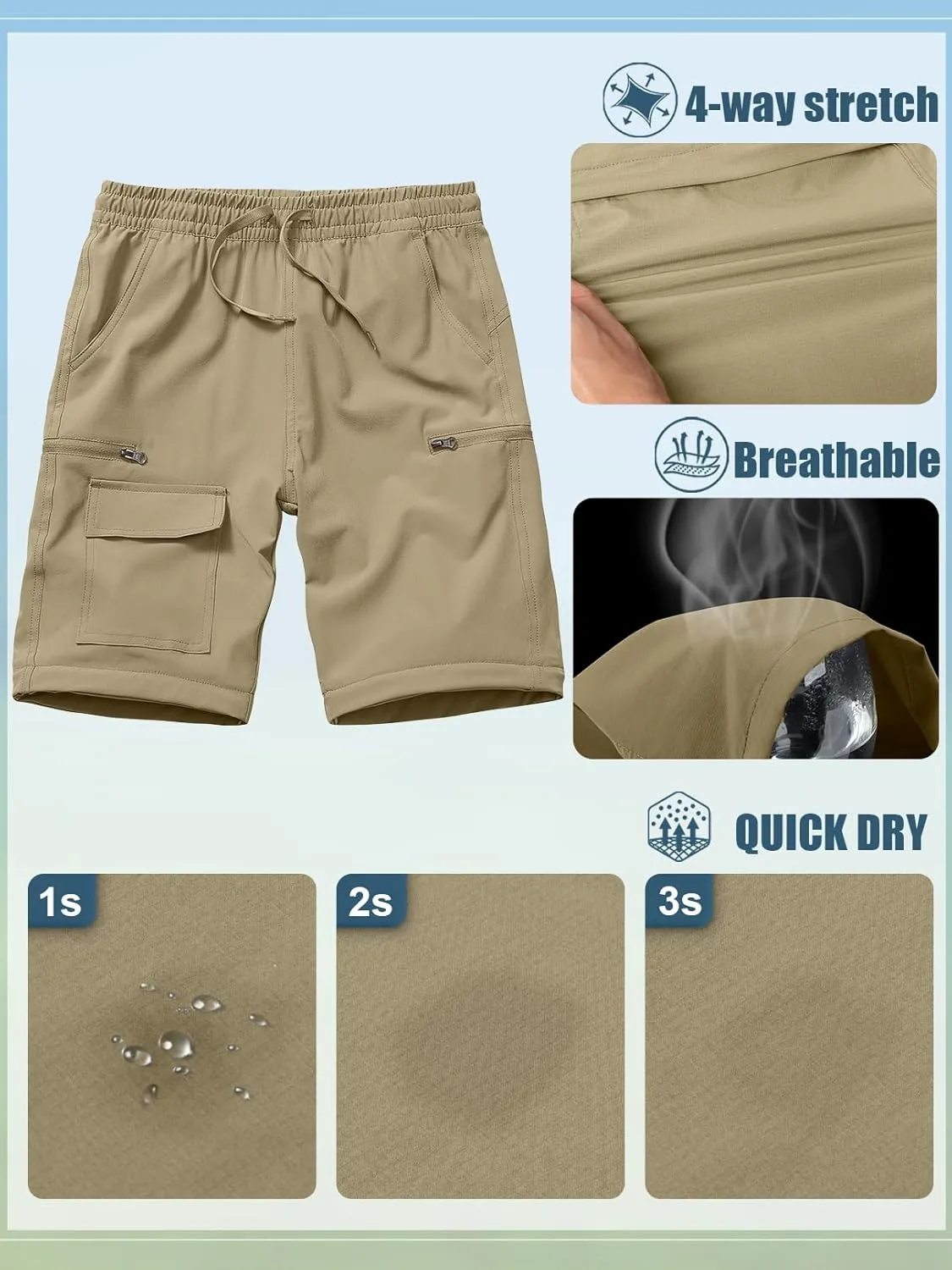 Boys Kids Hiking Cargo Pants, Youth Outdoor Quick Dry UPF 50 Lightweight Waterproof Climbing Caming Safari Convertible Pants