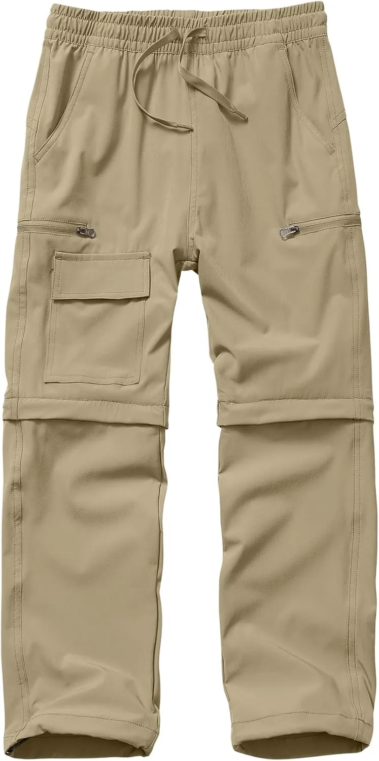 Boys Kids Hiking Cargo Pants, Youth Outdoor Quick Dry UPF 50 Lightweight Waterproof Climbing Caming Safari Convertible Pants