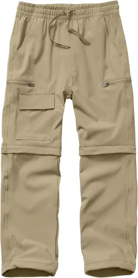 Boys Kids Hiking Cargo Pants, Youth Outdoor Quick Dry UPF 50 Lightweight Waterproof Climbing Caming Safari Convertible Pants