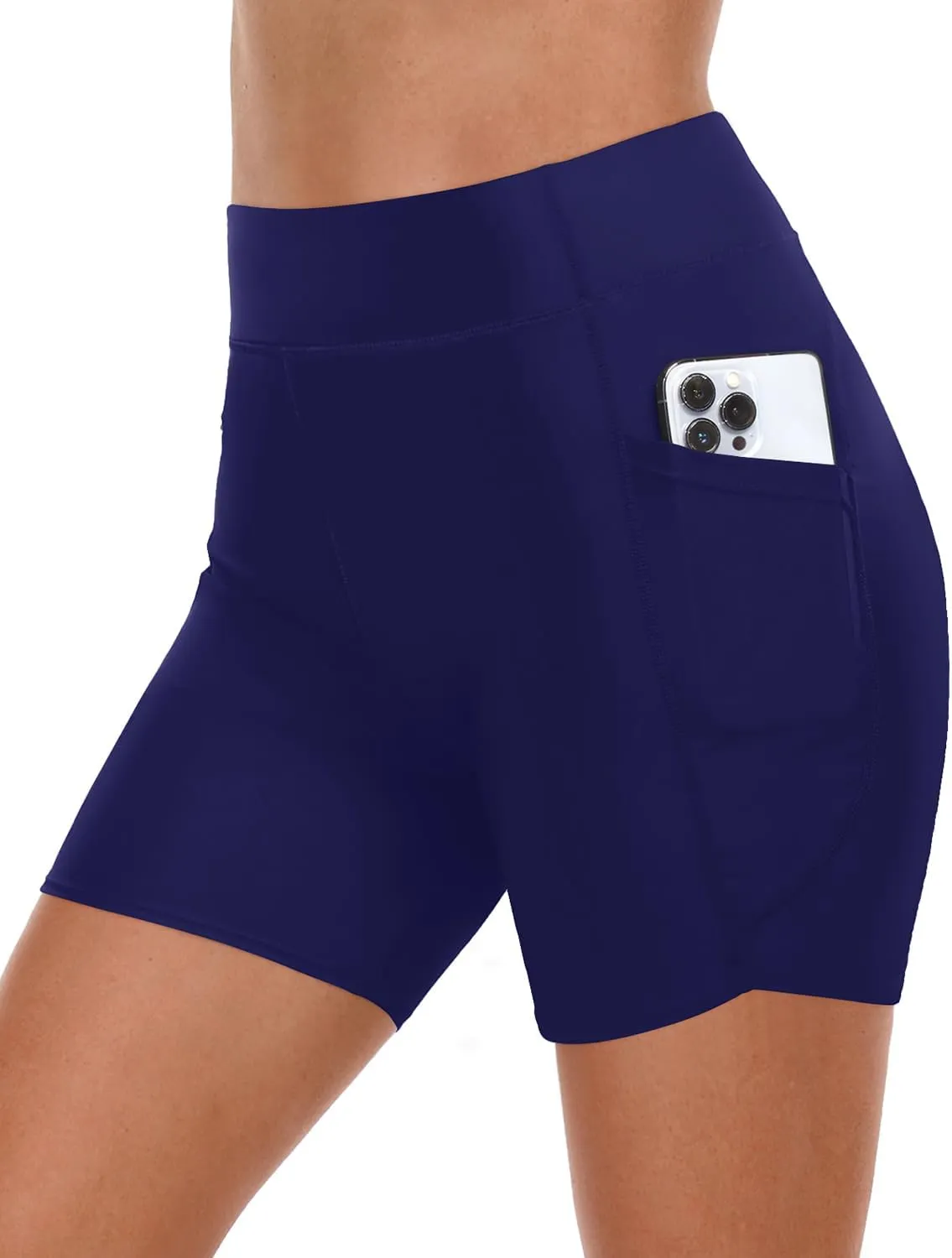 Daci Women High Waisted Swim Shorts - 5" Bathing Suit Short with Pockets Tummy Control Swimsuit Bottom Boy Shorts