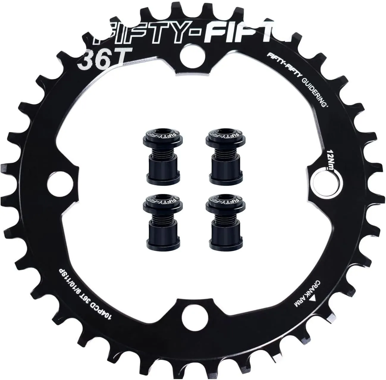 FIFTY-FIFTY Round 104BCD Chainring, 30T 32T 34T 36T Narrow Wide Mountain Bike Chainring, Single Chainring for 9/10/11-Speed with 4 Alloy Chainring Bolts for MTB