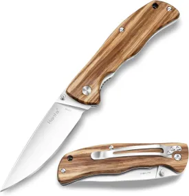 Harita Pocket Knife Folding Knife Zebra Wood Handle Stainless Steel Blade, 3.4 inch 8cr13mov Pocket with Clip Safety Liner Lock Tactical EDC Knife for Finshing Hunting Survival Hiking