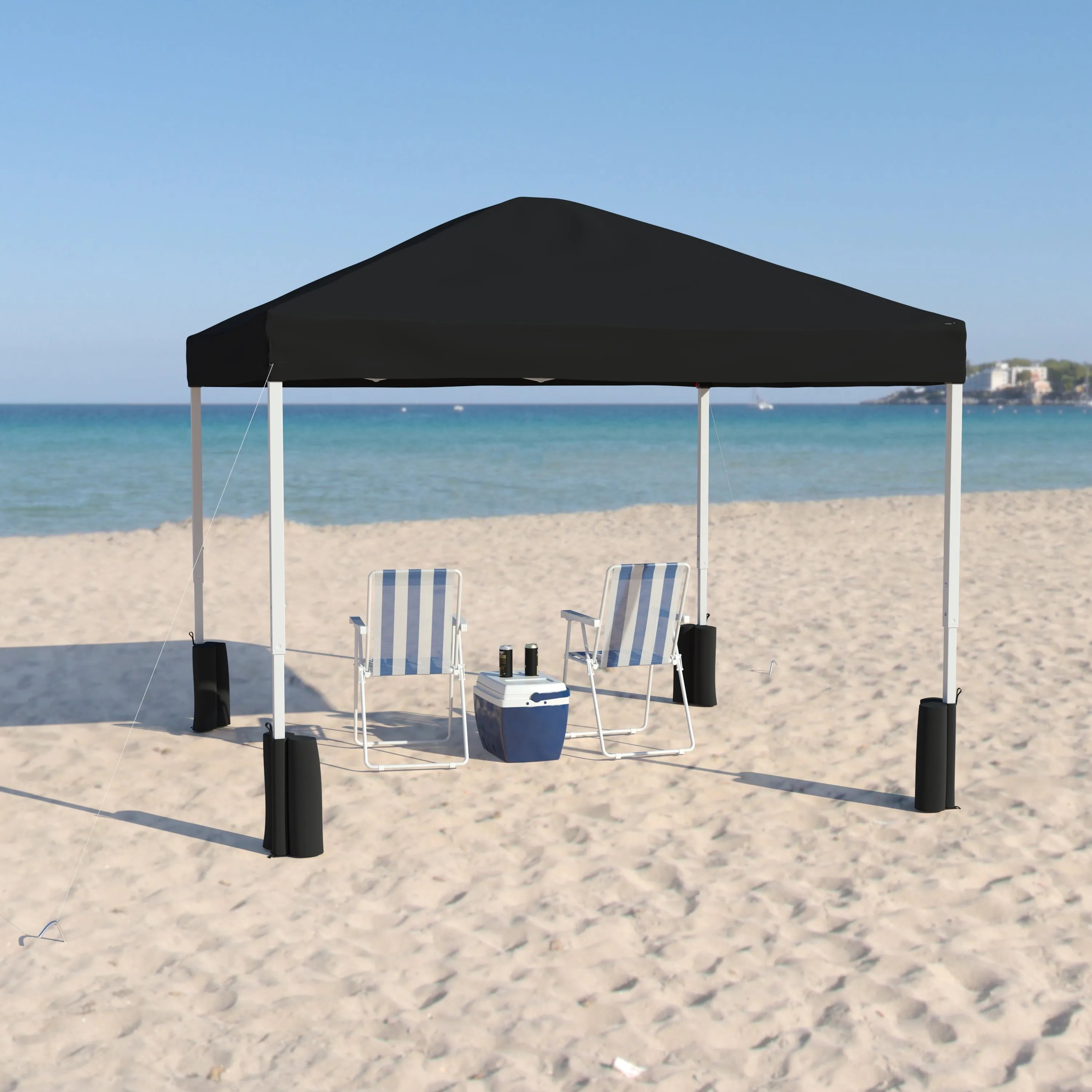 Harris 10'x10' Black Pop Up Event Straight Leg Canopy Tent with Sandbags and Wheeled Case