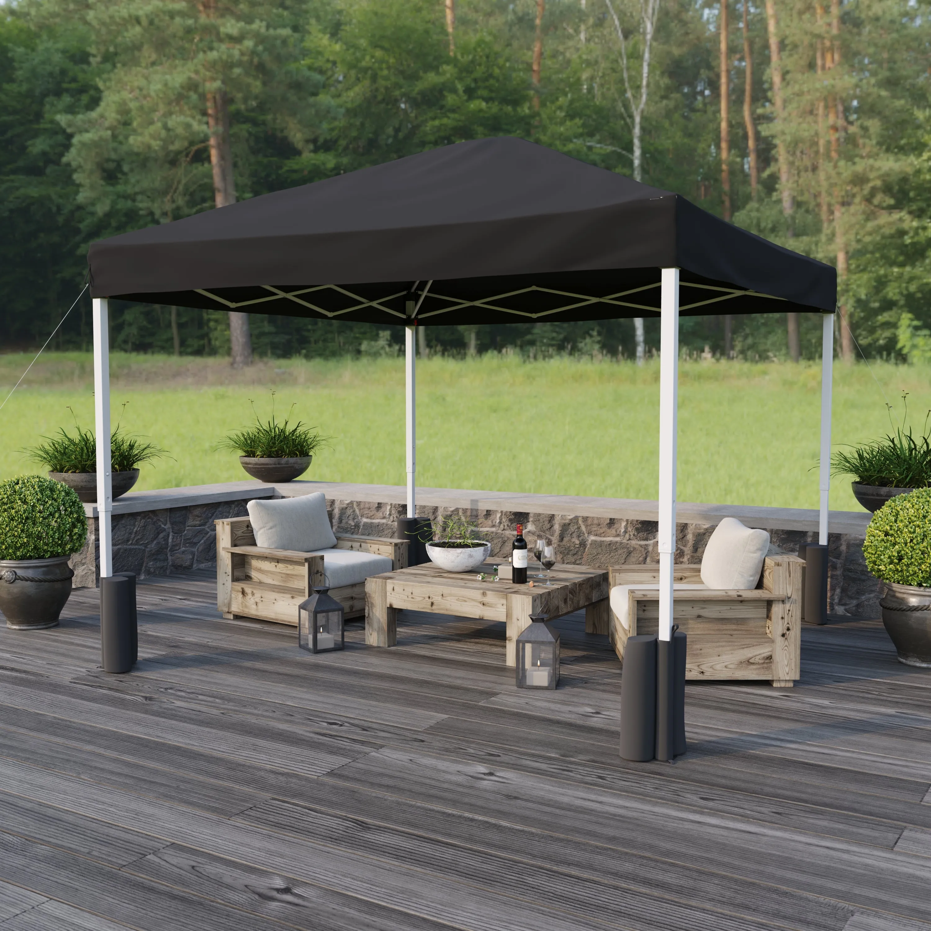 Harris 10'x10' Black Pop Up Event Straight Leg Canopy Tent with Sandbags and Wheeled Case