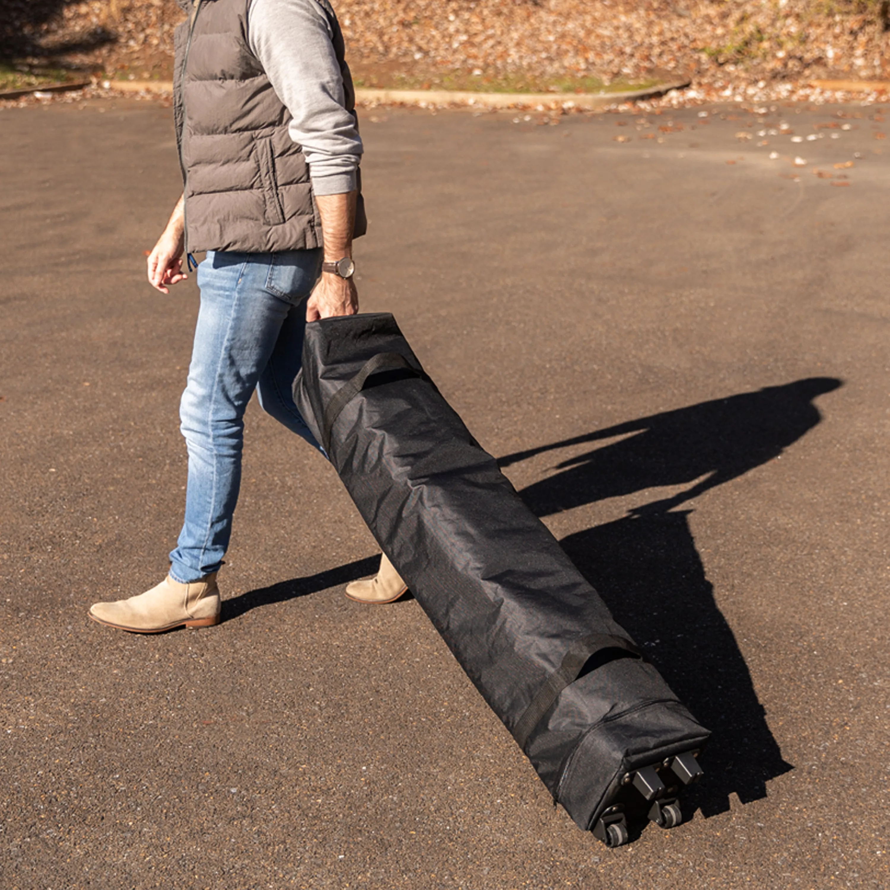 Harris 10'x10' Black Pop Up Event Straight Leg Canopy Tent with Sandbags and Wheeled Case