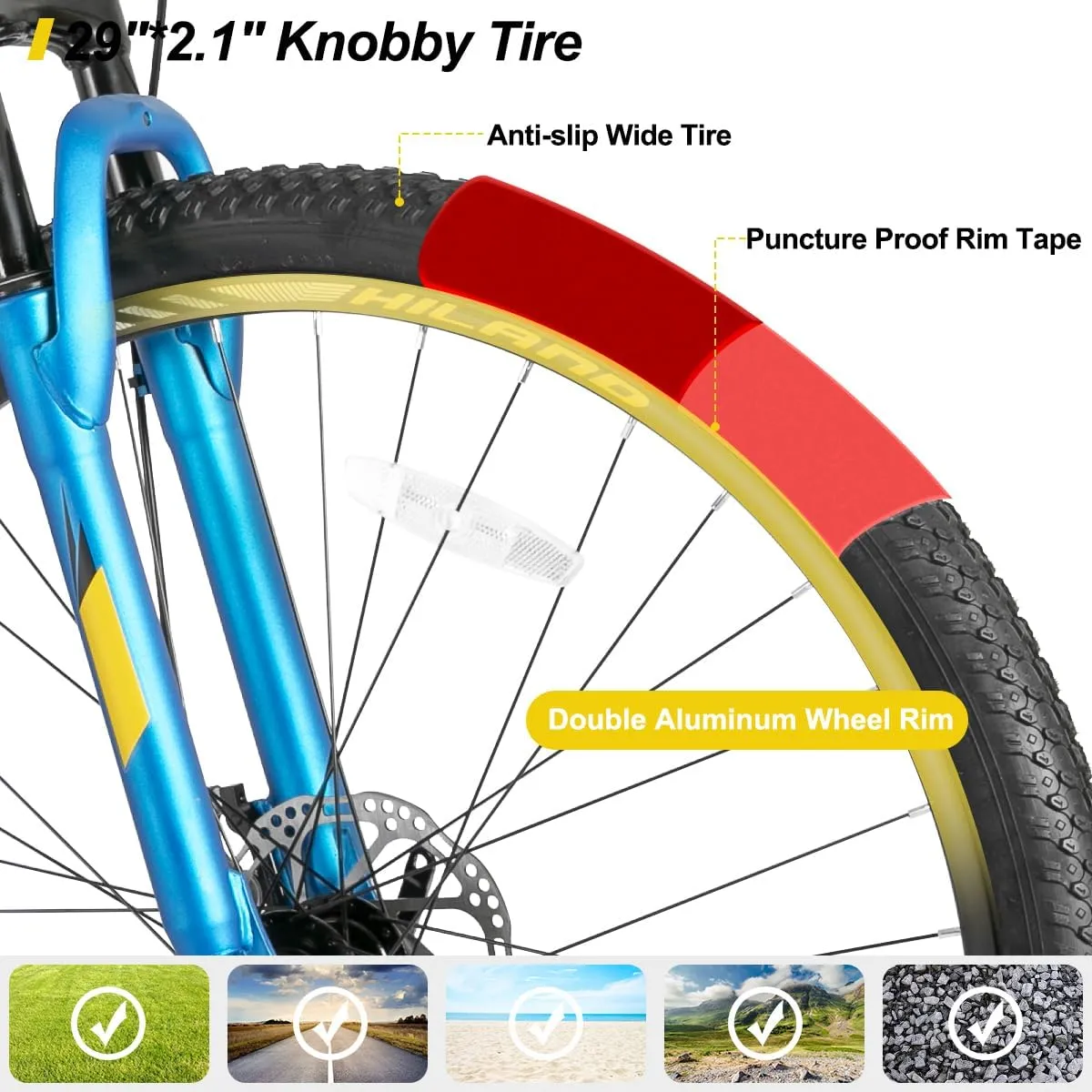 Hiland 29 Inch Mountain Bike Aluminum 17/19 Inch Frame with 21-Speed for Mens Beginner City Commuter