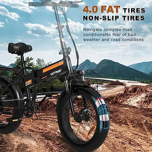 HITWAY Electric Bike for Adults 20" x4.0 Fat Tire Electric Bicycle with 250W Motor, Foldable E bkie with 48V/36V 12AH Removable Battery E Bike Long Range for Mountain Beach Snow