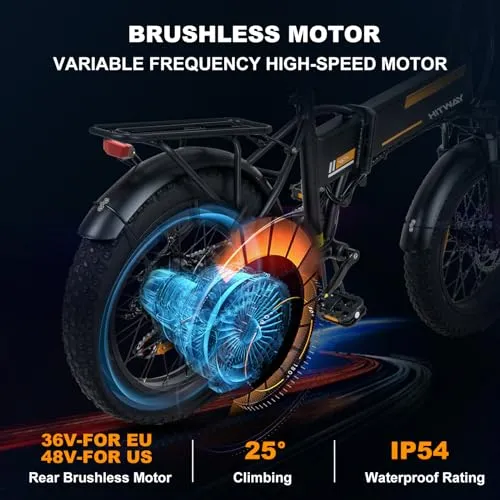 HITWAY Electric Bike for Adults 20" x4.0 Fat Tire Electric Bicycle with 250W Motor, Foldable E bkie with 48V/36V 12AH Removable Battery E Bike Long Range for Mountain Beach Snow