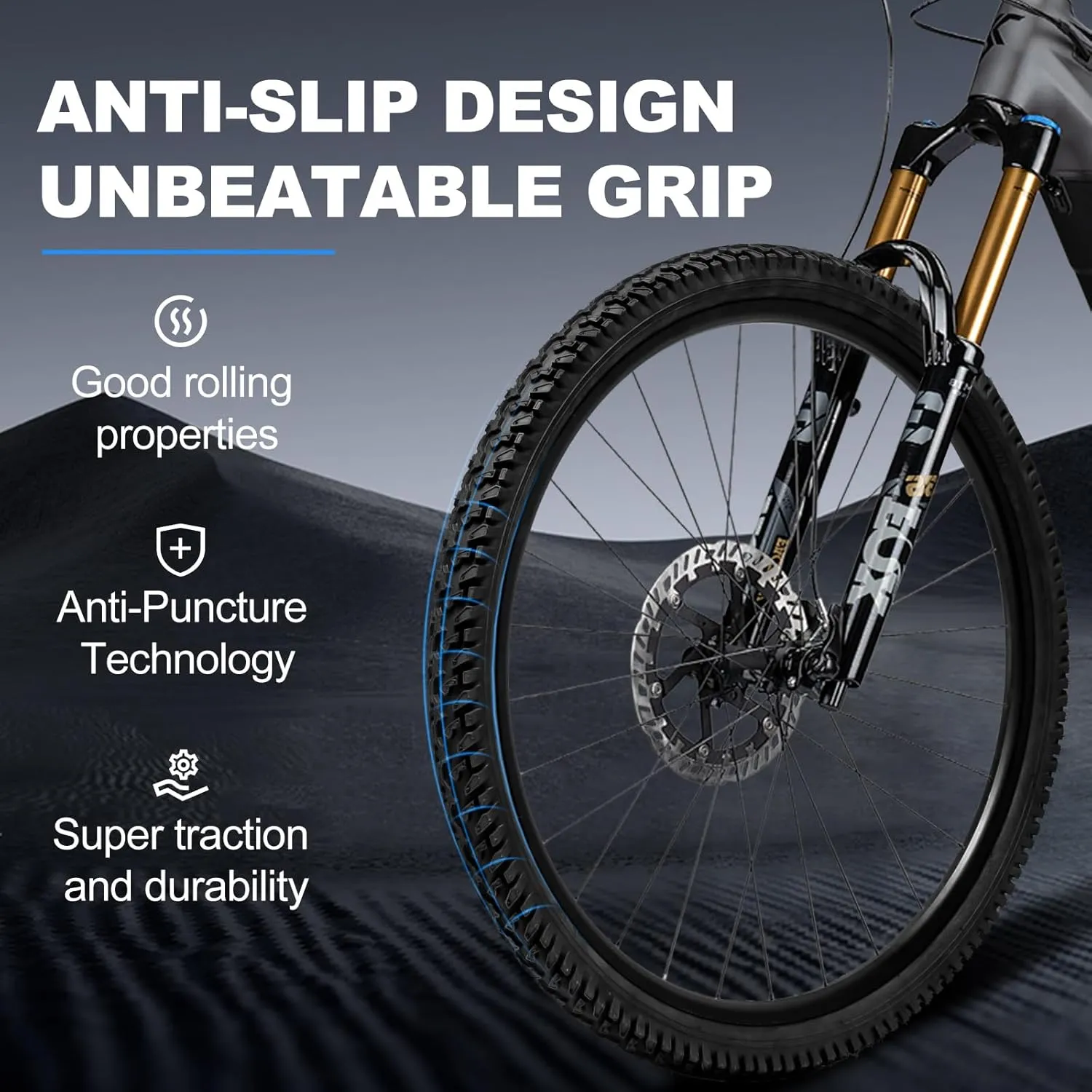 Hycline Mountain Bike Replacement Tire: 26x2.125 inch (56-559mm) Premium Butyl Rubber Puncture-Resistant Folding Bicycle Tire Compatible with MTB Off-Road Bike