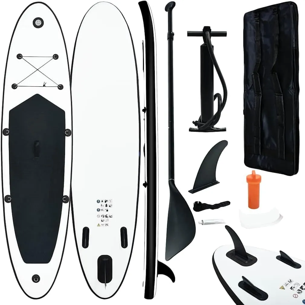 Inflatable Stand Up Paddle Board for Adventure and Relaxation, Lightweight and Puncture-Proof Design, for Recreational Paddling, Black and White