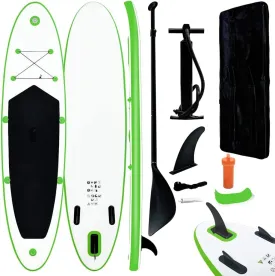 Inflatable Stand Up Paddleboard Set for Adventure and Wellness, Easy to Use, Puncture-Proof Design, Green and White