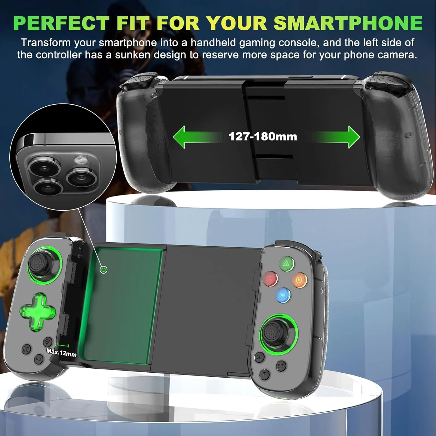 Koiiko Phone Game Controller for iPhone/Android/PC/Switch, Play COD, Genshin,Support Streaming on PS5/Xbox/PC Console, Cloud Gaming Wireless Gamepad Joystick, Turbo/6-Axis Gyro/Dual Motor, Green Light