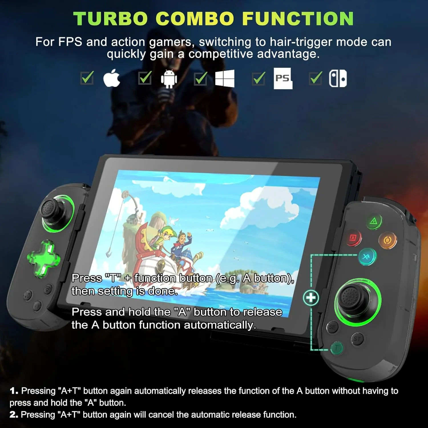Koiiko Phone Game Controller for iPhone/Android/PC/Switch, Play COD, Genshin,Support Streaming on PS5/Xbox/PC Console, Cloud Gaming Wireless Gamepad Joystick, Turbo/6-Axis Gyro/Dual Motor, Green Light