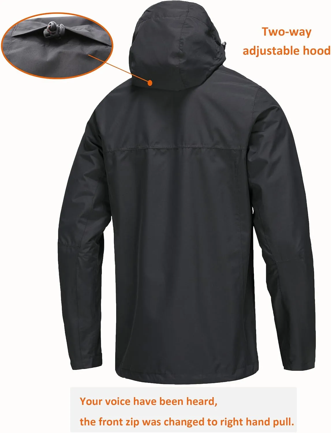 Mens Lightweight Hooded Waterproof Rain Jacket Breathable Raincoat Shell for Outdoor Mountain Hiking