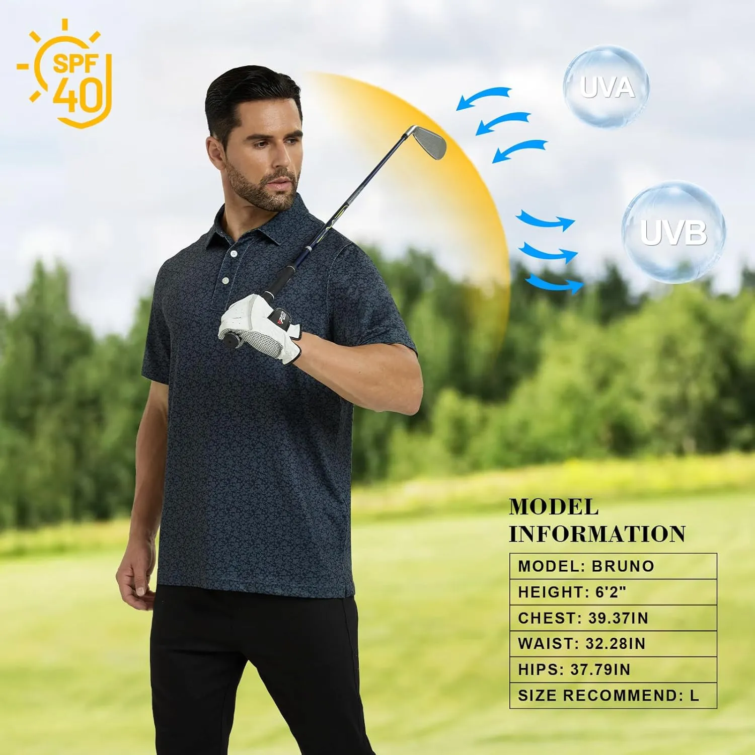 Mens Polo Shirts 3 Pack Fashion Print Mens Golf Shirt Short Sleeve Moisture Wicking Dry Fit Golf Shirts for Men