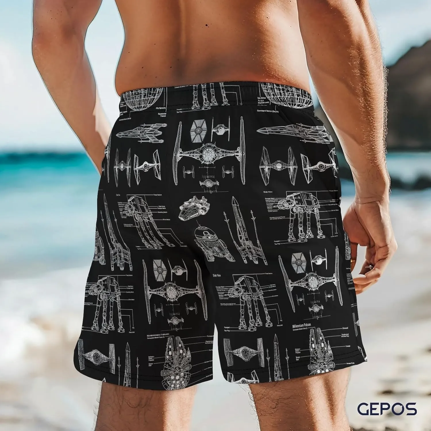 Men's Swim Trunks with Movie Print Quick Dry Swimsuits Board Shorts with Pockets Summer Gifts