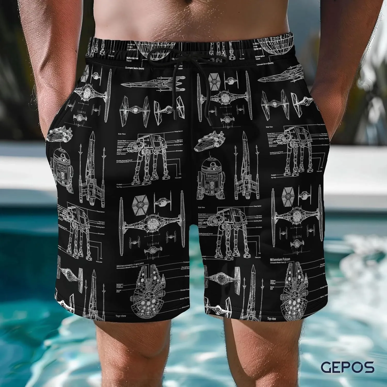 Men's Swim Trunks with Movie Print Quick Dry Swimsuits Board Shorts with Pockets Summer Gifts