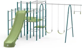 Modular Jungle Gym Set for Kids by ACTIVPLAY, Outdoor Playset, Swing, Slide, Monkey Bars, Rust Resistant, No Pinch Joints, Adjustable Platforms with Safety Grooves, Heavy Duty Metal Frame
