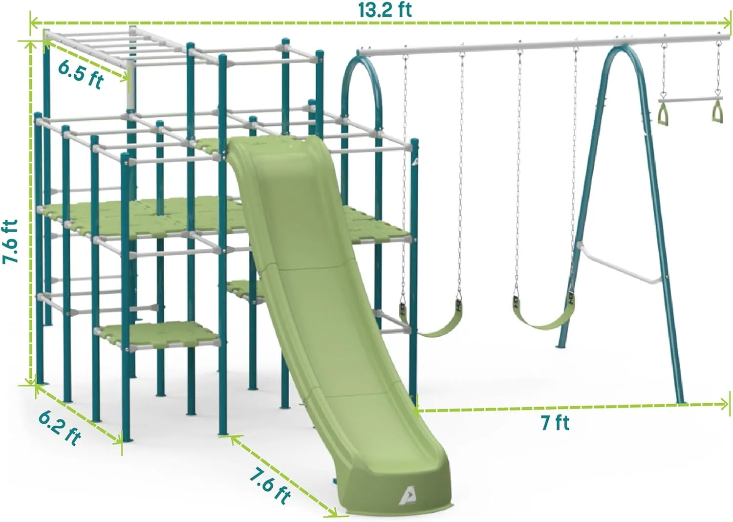 Modular Jungle Gym Set for Kids by ACTIVPLAY, Outdoor Playset, Swing, Slide, Monkey Bars, Rust Resistant, No Pinch Joints, Adjustable Platforms with Safety Grooves, Heavy Duty Metal Frame