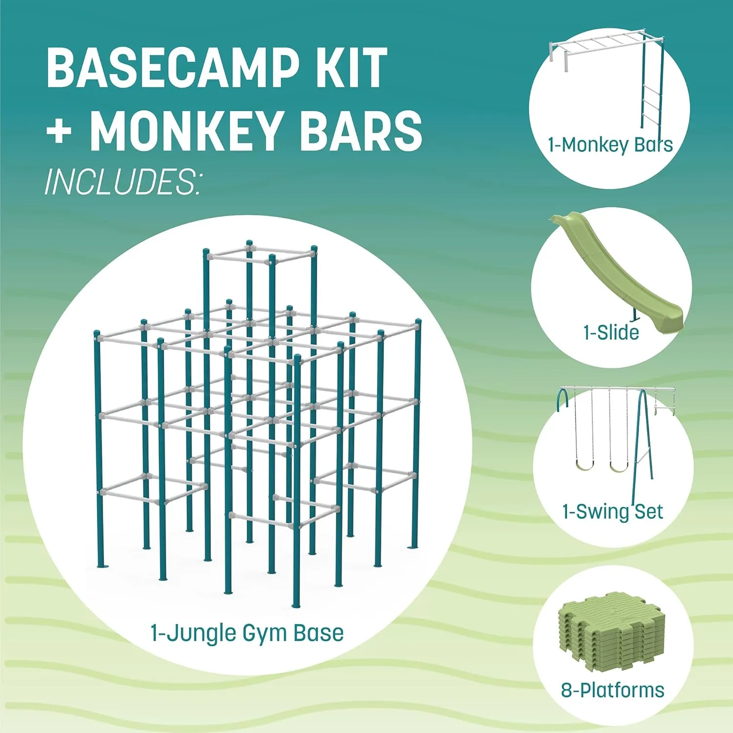 Modular Jungle Gym Set for Kids by ACTIVPLAY, Outdoor Playset, Swing, Slide, Monkey Bars, Rust Resistant, No Pinch Joints, Adjustable Platforms with Safety Grooves, Heavy Duty Metal Frame