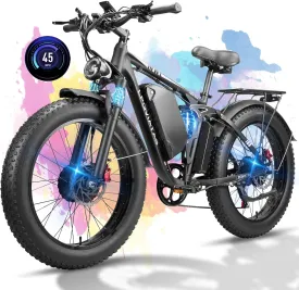 Peak 5000W Dual Motor Ebike for Adults 45MPH - Fast Electric Bike with 52V 34Ah Battery Up to 105 Miles ,24"*4.0" Fat Tire E-Bike,Full Suspension Electric Bicycle for Mountain Off-Road Commuter E-Bike