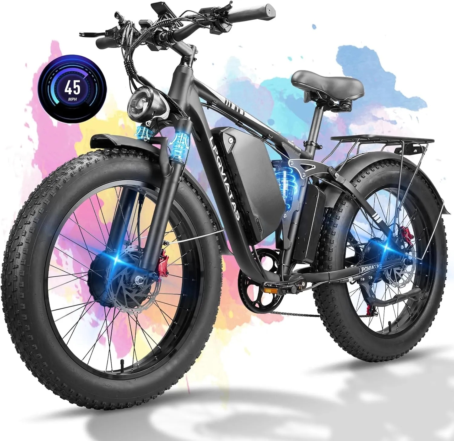Peak 5000W Dual Motor Ebike for Adults 45MPH - Fast Electric Bike with 52V 34Ah Battery Up to 105 Miles ,24"*4.0" Fat Tire E-Bike,Full Suspension Electric Bicycle for Mountain Off-Road Commuter E-Bike