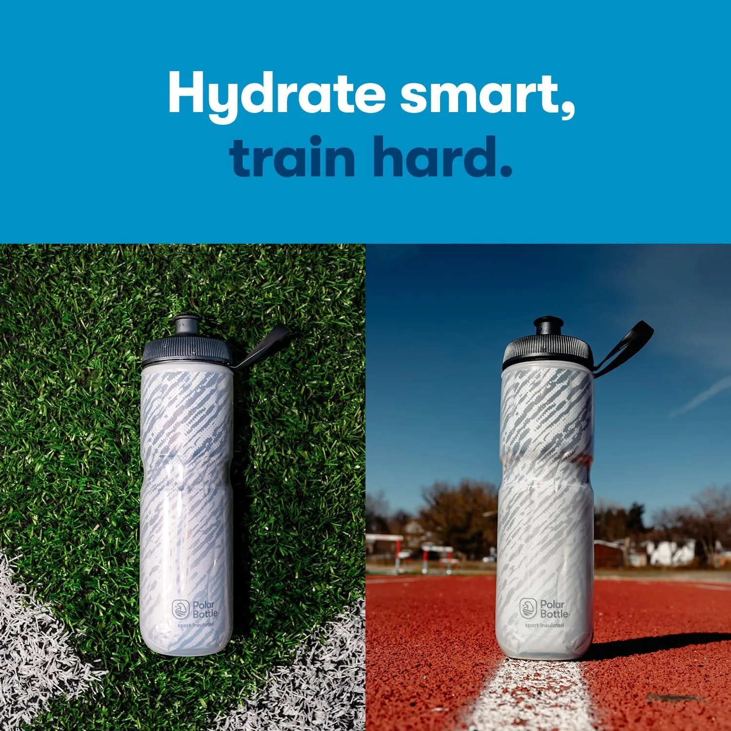 Polar Bottle Sport Insulated Water Bottle - BPA-Free, Sport & Bike Squeeze Bottle with Handle (Contender - Charcoal & Silver, 24 oz)