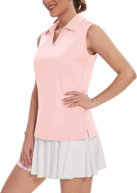 TACVASEN Womens Golf Shirt Sleeveless UPF 50  Polo Shirts Collared Tennis Tops V Neck Athletic Workout Tank Quick Dry