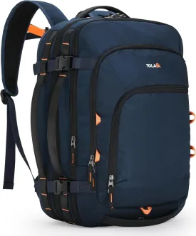 Tolaccea Travel Backpack, TSA Friendly Flight Approved Carry-on Luggage Water-resistant Business Rucksack, Durable Large Computer Bag Daypack Fits 15.6 Inch Laptop, 35-45L Expandable - Navy