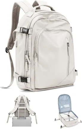 Travel Backpack for Women Men, Waterproof Carry on Backpack for Flight Approved Personal Item Bag, Business Laptop Backpack with USB Charging for Hiking Gym with Shoe Compartment Casual Daypack White