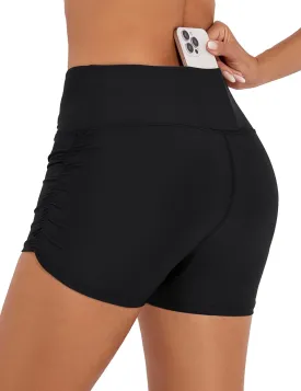 Women's 3" Swim Shorts High Waist Bathing Suit Bottoms Ruched Side Board Shorts